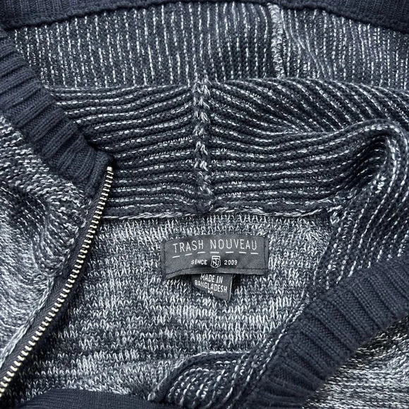 Trash Noveau Cowl Neck Hooded Knit Sweater Dark Gray & Black Size Medium NWOT - Picture 2 of 6